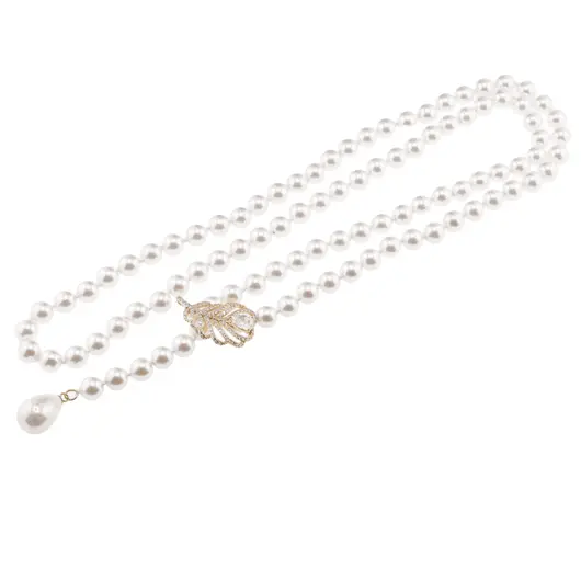 Colier reglabil cu Perle de Mallorca albe si accesoriu pana de paun aurie, 8mm, imagine 2