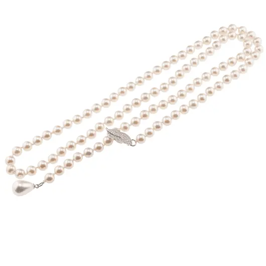 Colier reglabil cu Perle de Mallorca crem si accesoriu pana argintie, 8mm, imagine 2