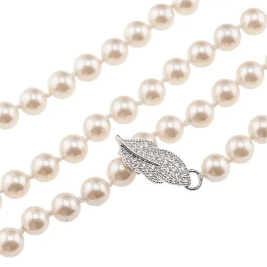 Colier reglabil cu Perle de Mallorca crem si accesoriu pana argintie, 8mm, imagine 3