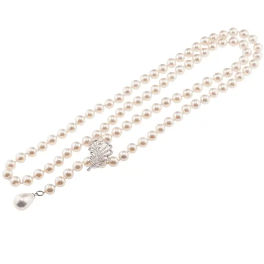 Colier reglabil cu Perle de Mallorca crem si accesoriu pana de paun argintiu, 8mm, imagine 2