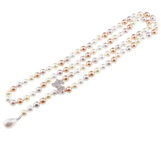 Colier reglabil cu Perle de Mallorca multicolor si accesoriu fluturi argintii, 8mm, imagine 2