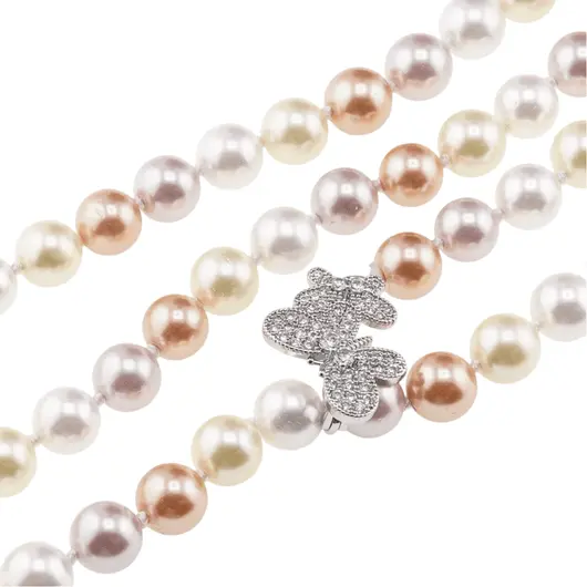 Colier reglabil cu Perle de Mallorca multicolor si accesoriu fluturi argintii, 8mm, imagine 3