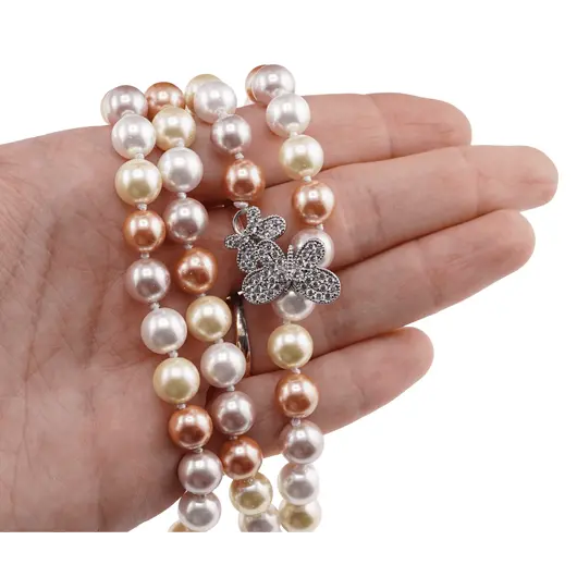 Colier reglabil cu Perle de Mallorca multicolor si accesoriu fluturi argintii, 8mm, imagine 4