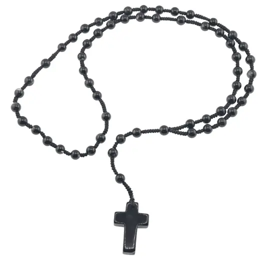 Colier rozariu Agat negru, 6mm