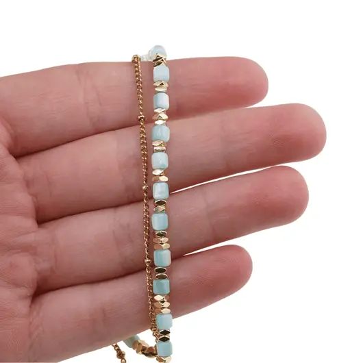 Colier Sidef bleu cuburi cu elemente aurii, 3mm, imagine 3