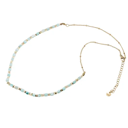 Colier Sidef bleu cuburi cu elemente aurii, 3mm