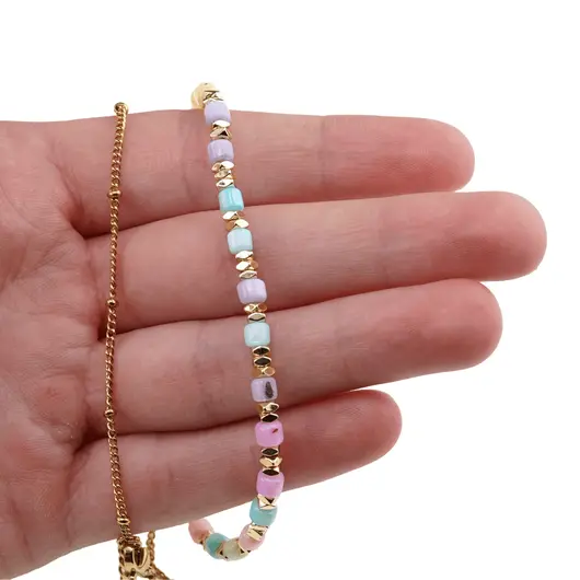 Colier Sidef multicolor cuburi cu elemente aurii, 3mm, imagine 3
