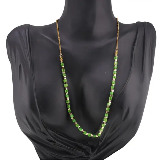 Colier Sidef verde cuburi cu elemente aurii, 3mm, imagine 2
