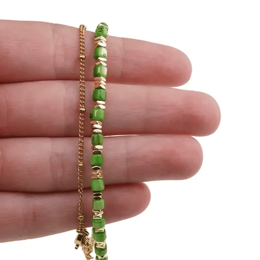 Colier Sidef verde cuburi cu elemente aurii, 3mm, imagine 3