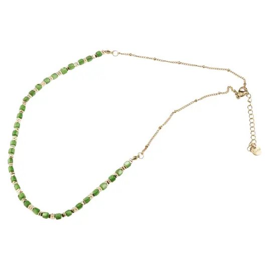 Colier Sidef verde cuburi cu elemente aurii, 3mm
