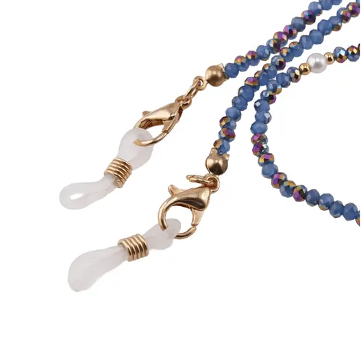 Colier / Snur pentru ochelari albastru electroplacat discuri fatetate si Perle, 70cm, imagine 2