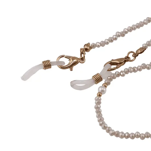 Colier / Snur pentru ochelari bej discuri fatetate si Perle, 70cm, imagine 2