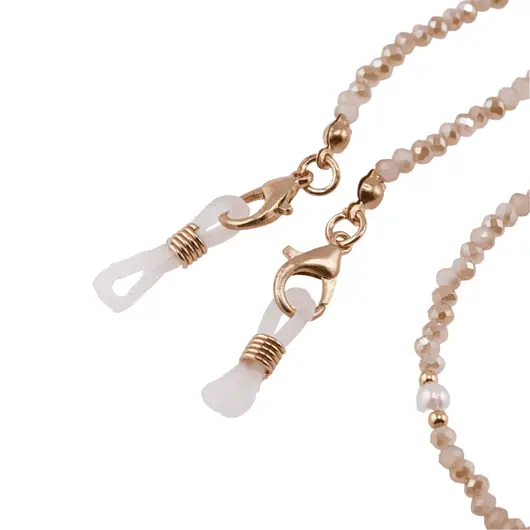 Colier / Snur pentru ochelari crem discuri fatetate si Perle, 70cm, imagine 2