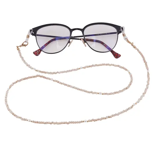 Colier / Snur pentru ochelari crem discuri fatetate si Perle, 70cm, imagine 3