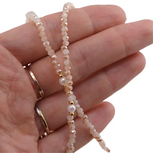 Colier / Snur pentru ochelari crem discuri fatetate si Perle, 70cm, imagine 4