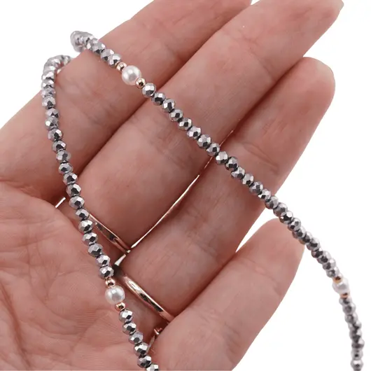 Colier / Snur pentru ochelari metalic discuri fatetate si Perle, 70cm, imagine 4
