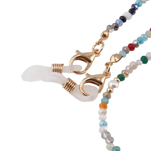 Colier / Snur pentru ochelari multicolor discuri fatetate si Perle, 70cm, imagine 2