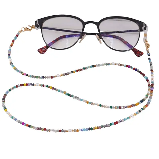 Colier / Snur pentru ochelari multicolor discuri fatetate si Perle, 70cm, imagine 3