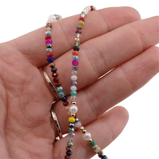 Colier / Snur pentru ochelari multicolor discuri fatetate si Perle, 70cm, imagine 4