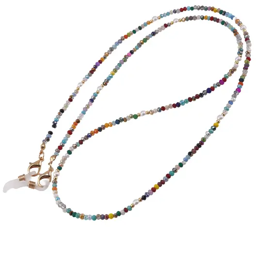 Colier / Snur pentru ochelari multicolor discuri fatetate si Perle, 70cm