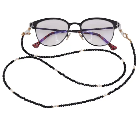Colier / Snur pentru ochelari negru discuri fatetate si Perle, 70cm, imagine 3