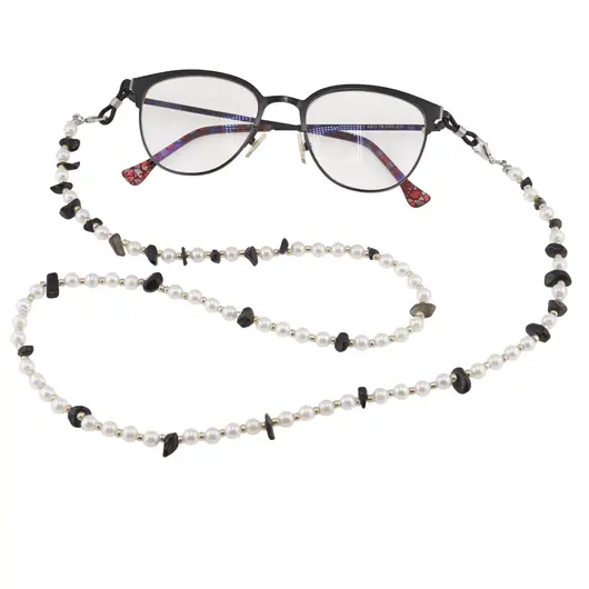 Colier / Snur pentru ochelari Perle si Agat negru chips, 70cm, imagine 3