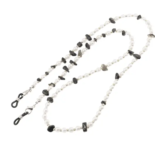 Colier / Snur pentru ochelari Perle si Agat negru chips, 70cm