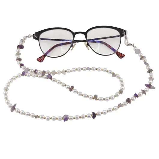 Colier / Snur pentru ochelari Perle si Ametist chips, 70cm, imagine 3