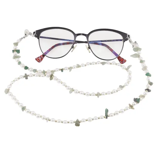 Colier / Snur pentru ochelari Perle si Aventurin chips, 70cm, imagine 3