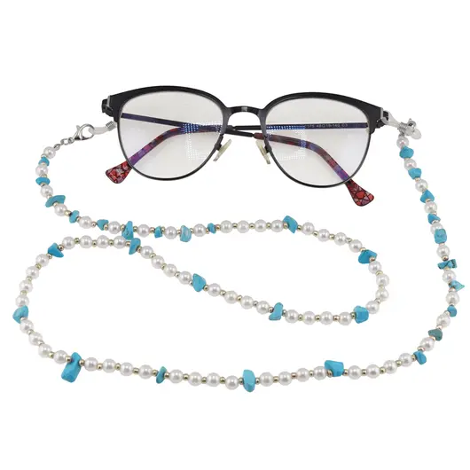 Colier / Snur pentru ochelari Perle si Turcoaz chips, 70cm, imagine 3