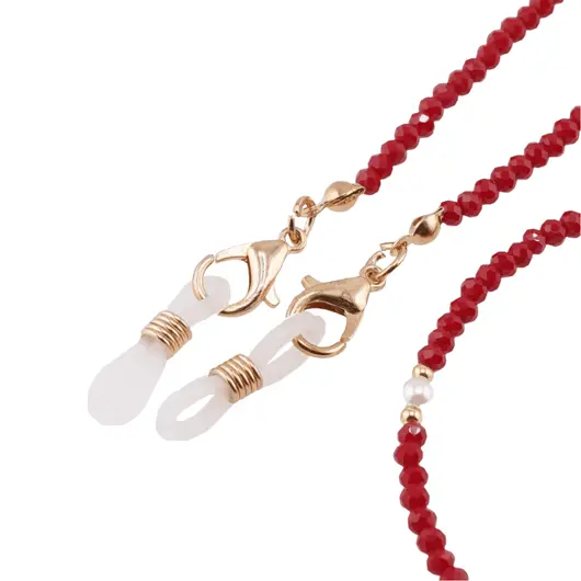Colier / Snur pentru ochelari rosu discuri fatetate si Perle, 70cm, imagine 2