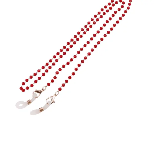 Colier / Snur pentru ochelari rosu sfere fatetate, 58cm
