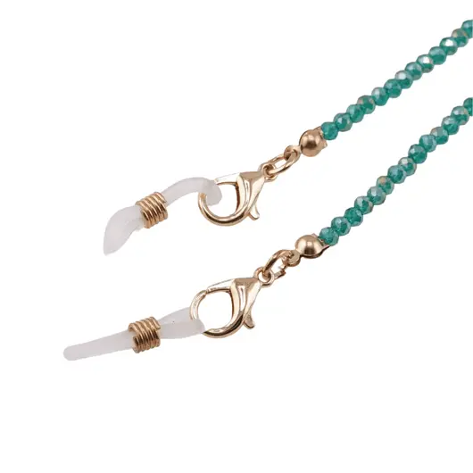 Colier / Snur pentru ochelari verde discuri fatetate si Perle, 70cm, imagine 2