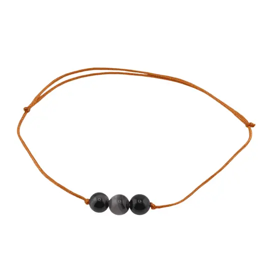 Bratara cu snur Agat negru sfere, 6mm, imagine 2