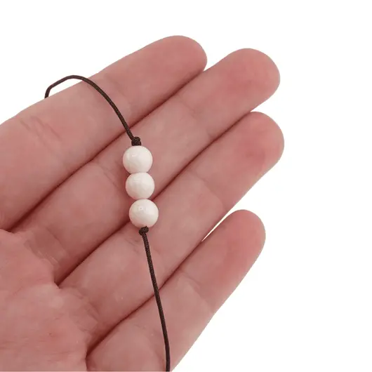Bratara cu snur Coral alb sfere, 6mm, imagine 3