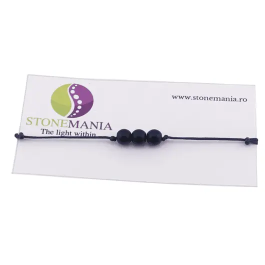 Bratara cu snur Onix negru mat sfere, 6mm