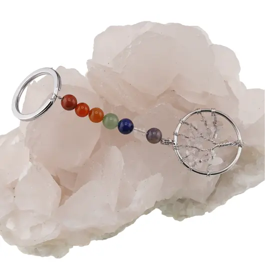 Breloc 7 chakre cu Pomul Vietii Cristal de stanca, imagine 2