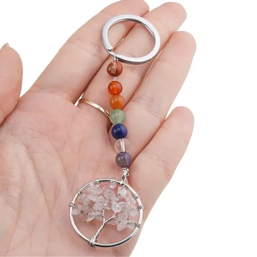 Breloc 7 chakre cu Pomul Vietii Cristal de stanca, imagine 3