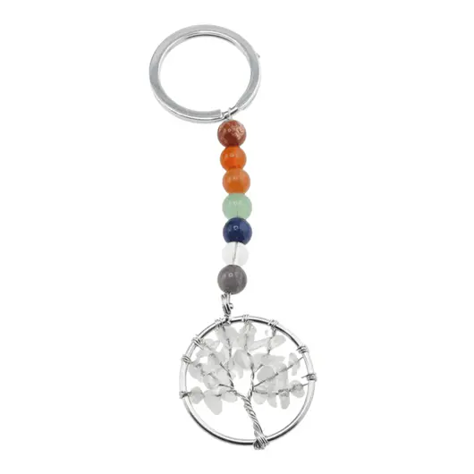 Breloc 7 chakre cu Pomul Vietii Cristal de stanca