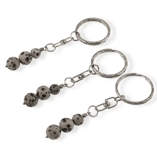 Breloc Jasp dalmatian trei sfere, 8-10mm, imagine 2