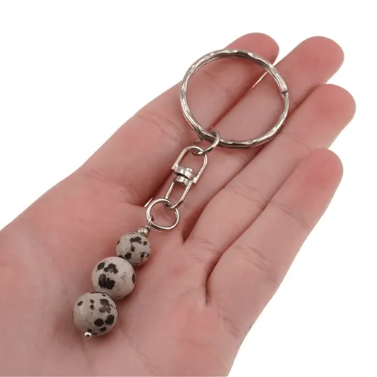 Breloc Jasp dalmatian trei sfere, 8-10mm, imagine 3
