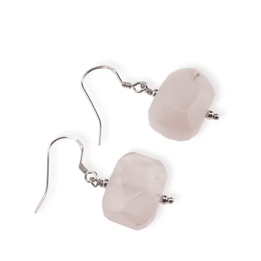 Cercei cu agatatoare clasica Cuart roz cu Argint 925, 16-18mm