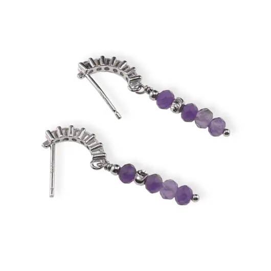 Cercei cu surub Ametist si bumb gravat cu baza de Argint 925 semirotunda cu zirconii, 3mm