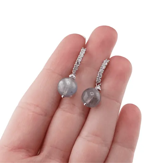 Cercei cu surub Labradorit A+ si baza de Argint 925 semirotunda cu zirconii, 8mm, imagine 3