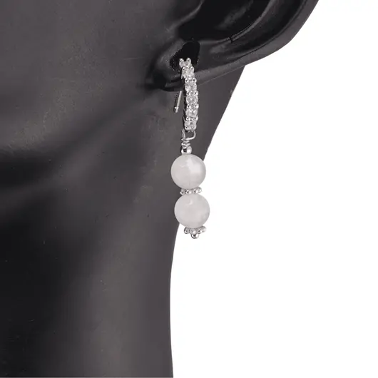 Cercei cu surub Piatra Lunii sfere si baza de Argint 925 semirotunda cu zirconii, 6mm, imagine 2