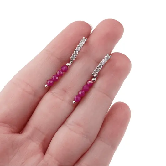 Cercei cu surub Rubin si baza de Argint 925 semirotunda cu zirconii, 3mm, imagine 3