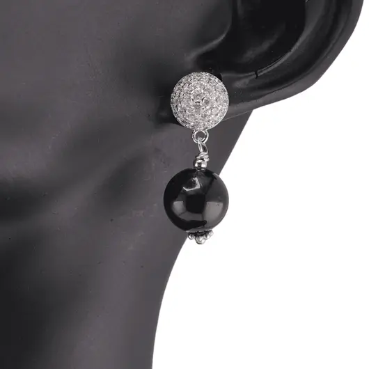 Cercei cu surub Turmalina neagra sfere cu baza din Argint 925 semisfera cu zirconii, 10mm, imagine 2