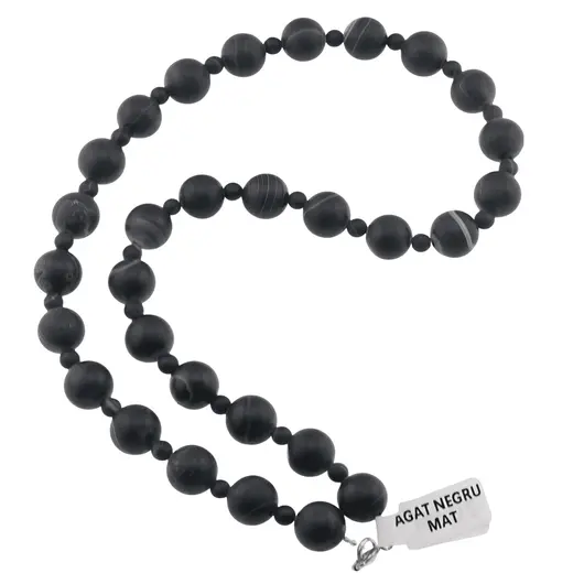 Colier Agat negru mat sfere, 4-10mm