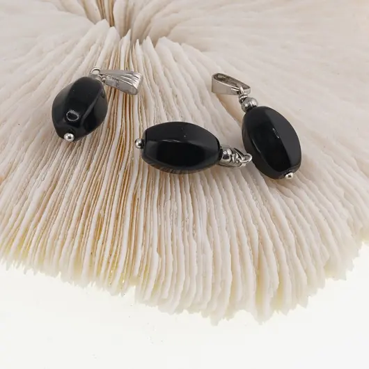 Pandantiv Obsidian negru oval, 14mm, imagine 2