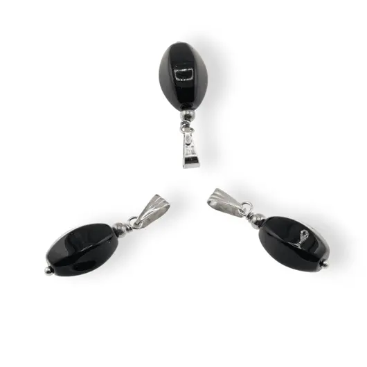 Pandantiv Obsidian negru oval, 14mm